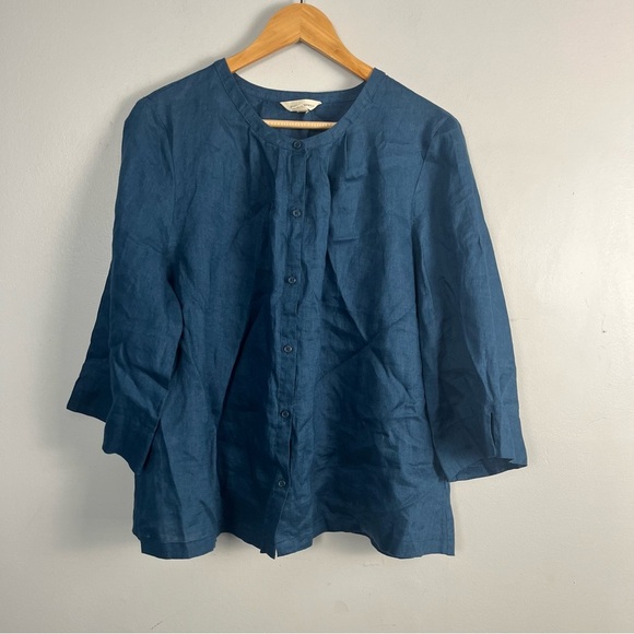 Seasalt Women's Top - teal Wild Fennel Button Through Linen Regular size 12 - Picture 5 of 10